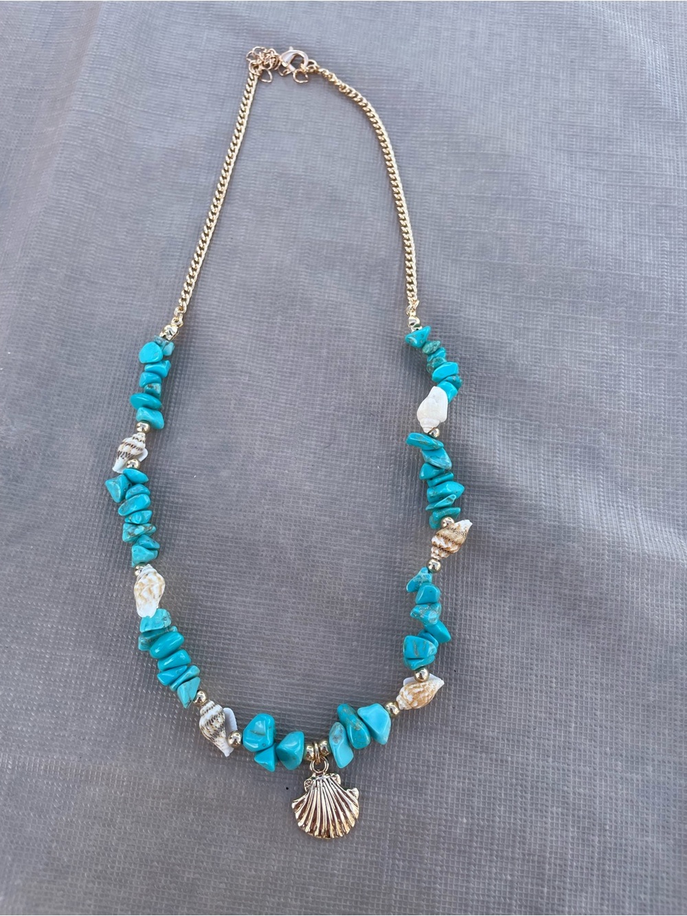 Turquoise Chip Shell Pendant Necklace - Women Jewelry